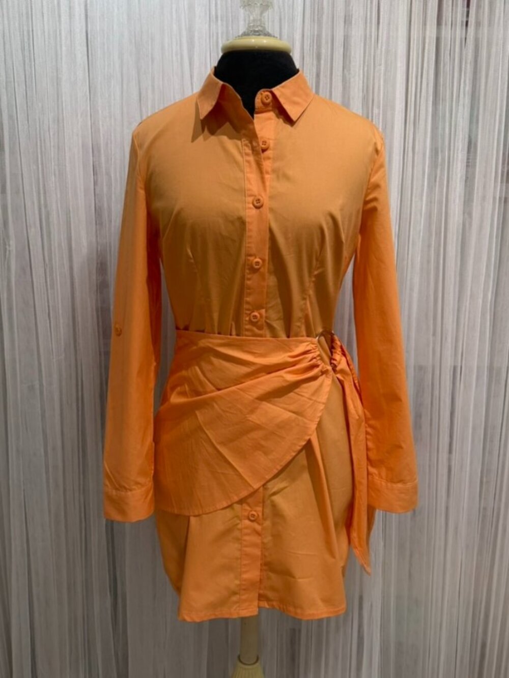 NWT PrettyLittleThing Orange Ring Detail Wrap Shirt Dress Women’s US 4 UK 8 Y2K